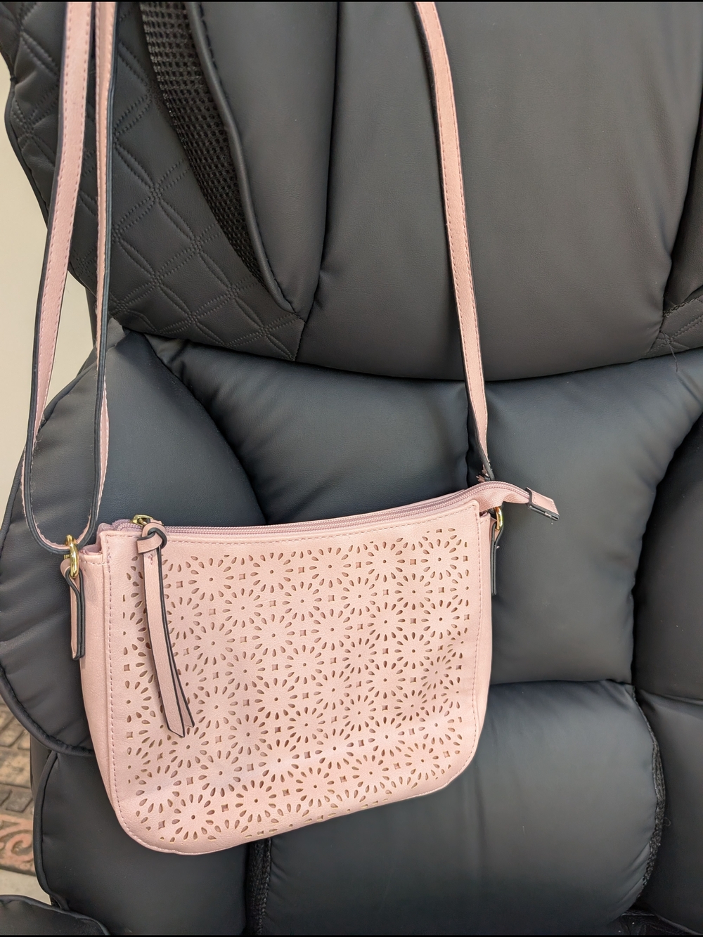 Bueno Blush Pink Laser-Cut Crossbody Bag